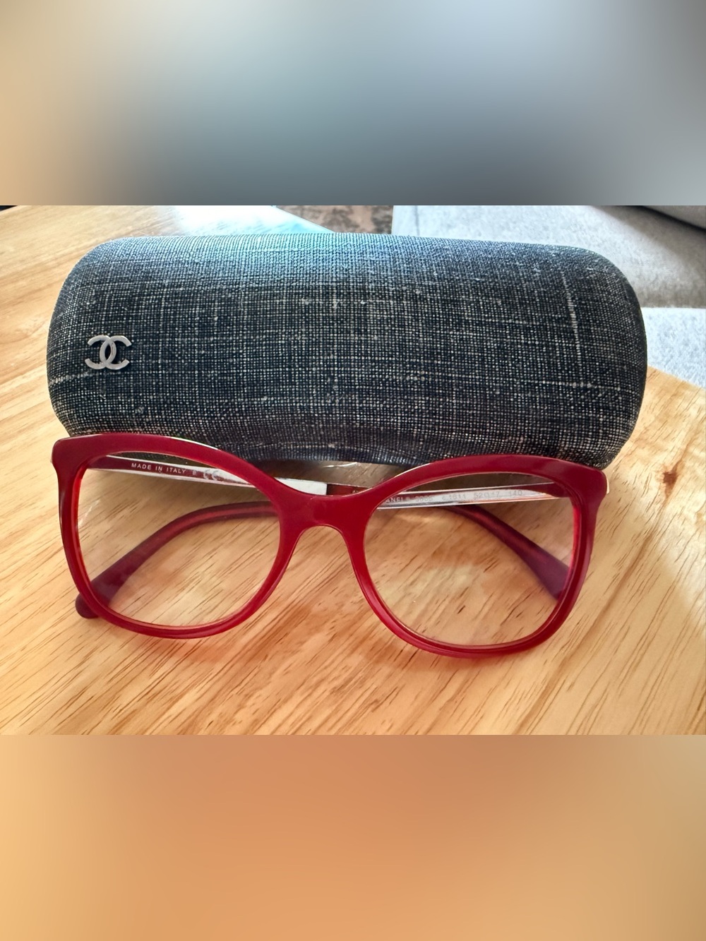 CHANEL Red Cat-Eye Optical Frames with Case